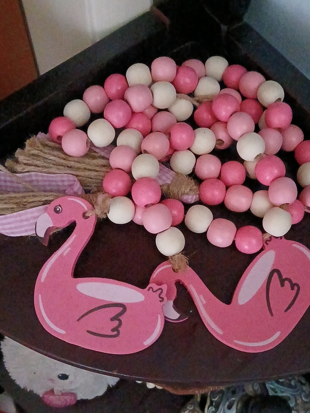 Wooden Pink Flamingo Bead Set Of 2 Garland - Home Party Supplies
